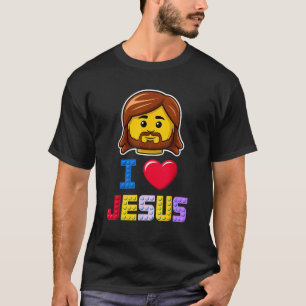 Ik hou van Jezus Meester Bouwer Bouwstenen Blokken T-shirt