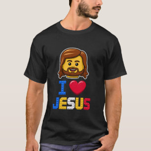 Ik hou van Jezus Meester Bouwer Bouwstenen Blokken T-shirt