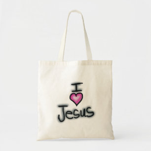 Ik hou van Jezus met roze hart Tote Bag