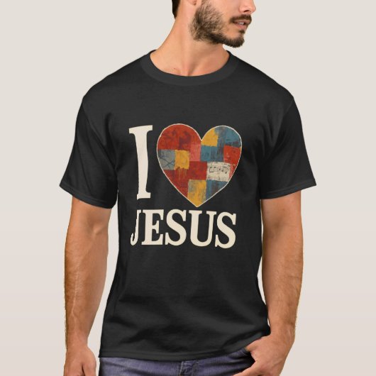 Ik Hou Van Jezus Patchwork Graffiti Hart Christeli T-shirt (Voorkant)