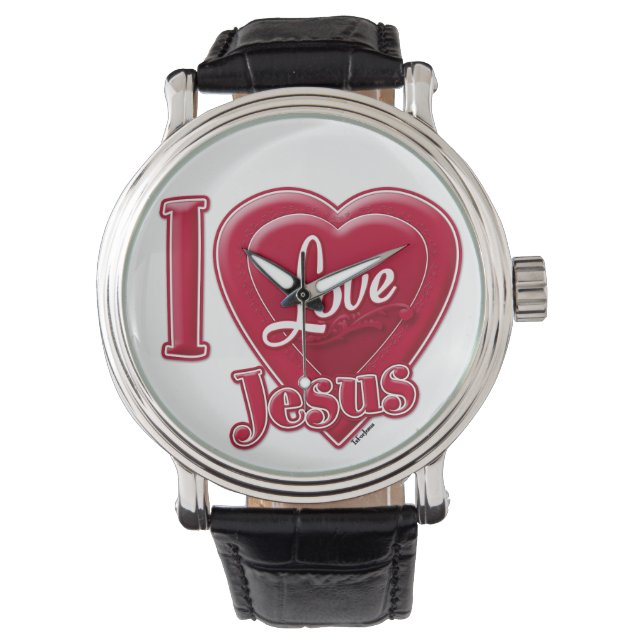Ik hou van Jezus Rood Hart Horloge (Voorkant)