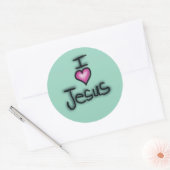 Ik hou van Jezus roze hart Ronde Sticker (Envelop)