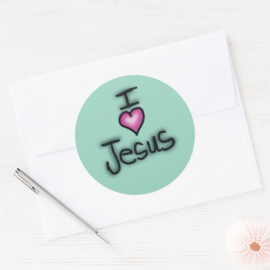 Ik hou van Jezus roze hart Ronde Sticker (Envelop)