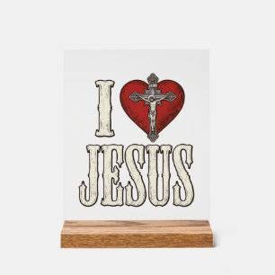 Ik hou van Jezus Vintage Gravure Faith Shirt Desig Acryl Bord