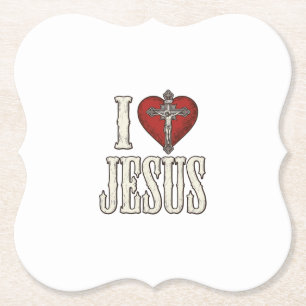 Ik hou van Jezus Vintage Gravure Faith Shirt Ontwe Kartonnen Onderzetters