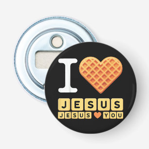 Ik Hou van Jezus Wafelhart Button Flesopener
