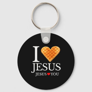 Ik hou van Jezus Wafelhart Grappig Christelijk Ont Sleutelhanger