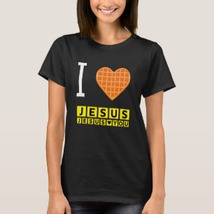 Ik hou van Jezus Wafelhart Grappig Christelijk Ont T-shirt