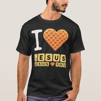 Ik hou van Jezus Wafelhart grappige familie T-shirt