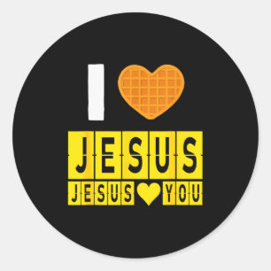 Ik hou van Jezus Wafelhoofd Jezus Houdt van Jou Gr Ronde Sticker