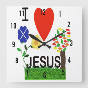 Ik hou van Jezus Wall Clock Vierkante Klok