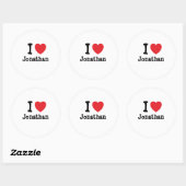 Ik hou van Jonathan hart op maat gepersonaliseerd Ronde Sticker (Vel)