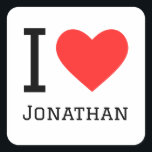 Ik hou van jonathan vierkante sticker<br><div class="desc">Ik hou van Jonathan,  voor mannen noem ik liefhebbers</div>