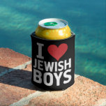 Ik hou van joodse jongens Ik hart joodse jongens C Blikjeskoeler<br><div class="desc">Ik hou van joodse jongens Ik hart joodse jongens Chanoeka</div>