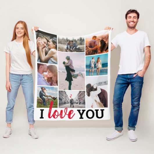 'Ik hou van jou' 9 foto collage Fleece Deken (In situ)