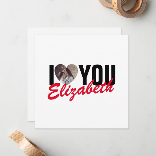 Ik hou van jou Aangepaste foto hart en naam Notitiekaartje (Voorkant / Achterkant in situ)