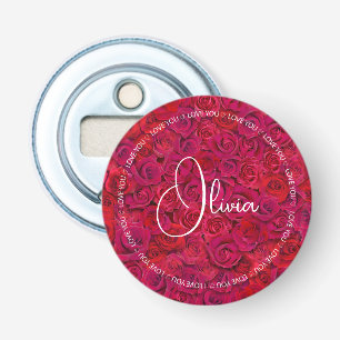 Ik Hou Van Jou Aangepaste Naam Rode Rozen Liefde Button Flesopener