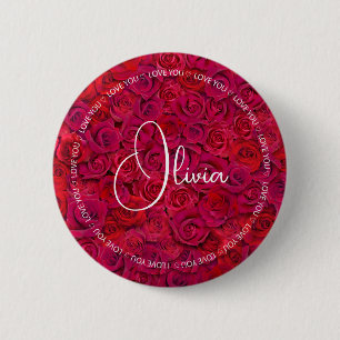 Ik Hou Van Jou Aangepaste Naam Rode Rozen Liefde Ronde Button 5,7 Cm