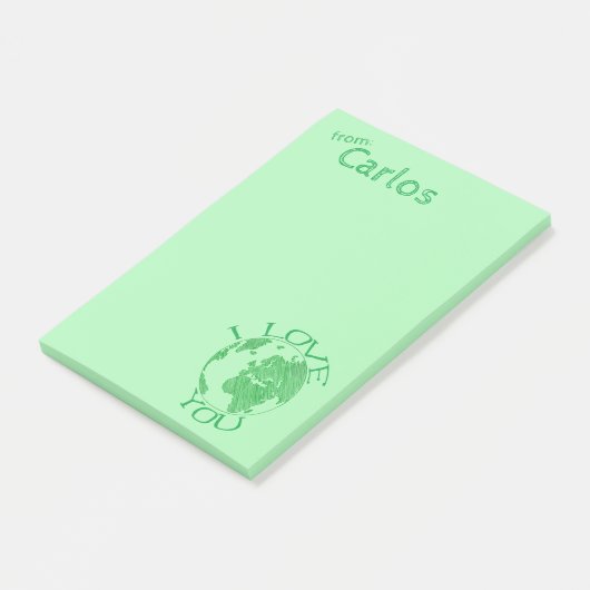 Ik hou van jou Aarde, Schets, Groen Gepersonalisee Post-it® Notes (Schuin)
