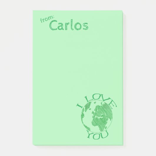 Ik hou van jou Aarde, Schets, Groen Gepersonalisee Post-it® Notes (Voorkant)