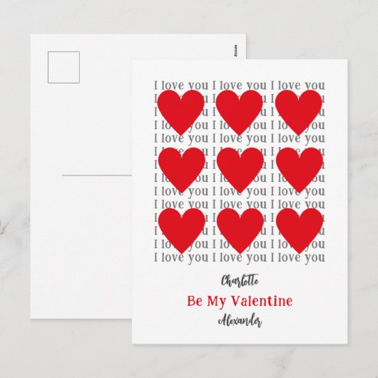 Ik hou van jou als mijn Valentijn-rood hart Feestdagenkaart (Voorkant / Achterkant)