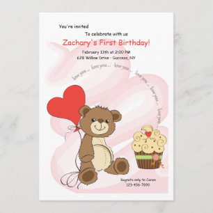 Ik hou van jou Beer Eerste Verjaardagsuitnodiging Kaart