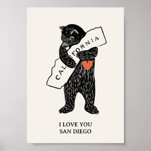 Ik hou van jou Californië Beer Knuffelende Kaart A Poster