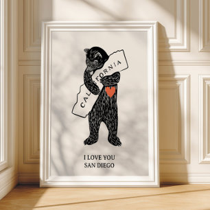 Ik hou van jou Californië Beer Knuffelende Kaart A Poster