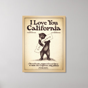 Ik hou van jou Californië Beer Knuffelkaart Canvas Afdruk