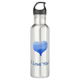 Ik hou van jou Cute Blauwe Hart Valentijnsdag    Waterfles