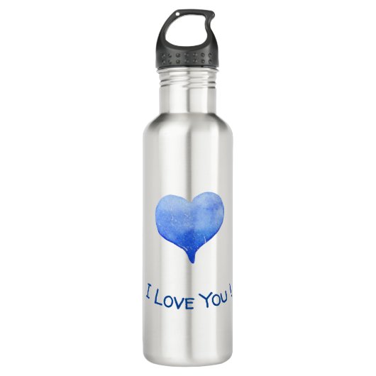 Ik hou van jou Cute Blauwe Hart Valentijnsdag Waterfles (Voorkant)