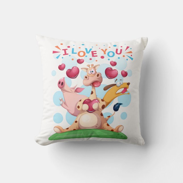 Ik Hou Van Jou Cute Worp Kussen (Voorkant)