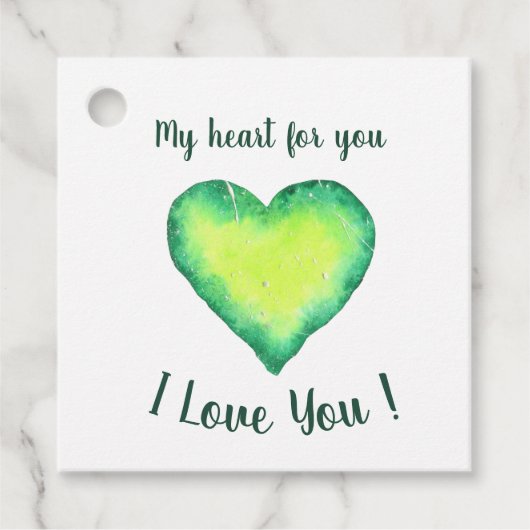 Ik hou van jou die groene en blauwe harthag krijgt bedankjes labels (Voorkant)