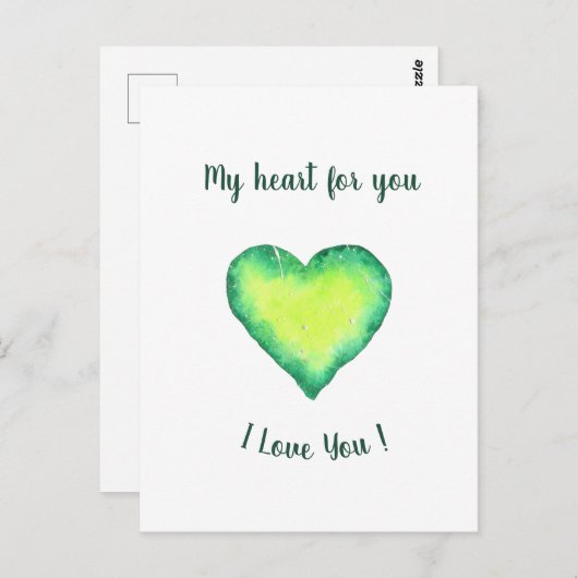 Ik hou van jou die groene en blauwe harthag krijgt briefkaart (Voorkant / Achterkant)