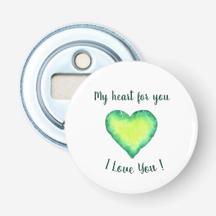 Ik hou van jou die groene en blauwe harthag krijgt button flesopener