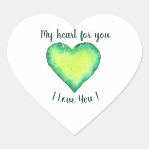 Ik hou van jou die groene en blauwe harthag krijgt hart sticker