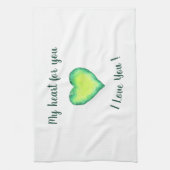 Ik hou van jou die groene en blauwe harthag krijgt theedoek (Verticaal)