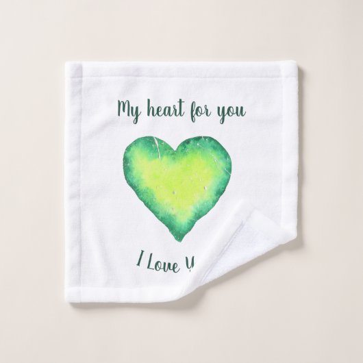 Ik hou van jou die groene en blauwe harthag krijgt washandje (Wasdoekje)