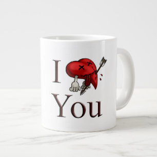 Ik hou van jou dodelijk gewonde hart met pijl grote koffiekop