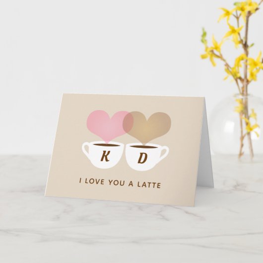 Ik Hou Van Jou Een Latte Aangepaste Monogram Begin Kaart (Gele Bloem)