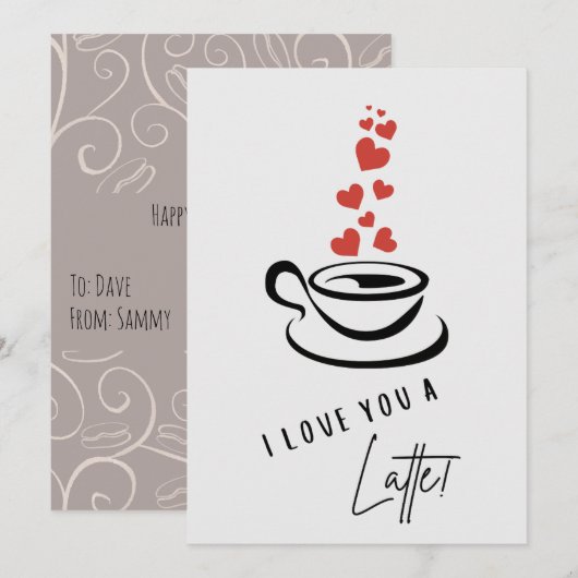 Ik hou van jou een Latte Valentijnsdag kaart (Voorkant / Achterkant)