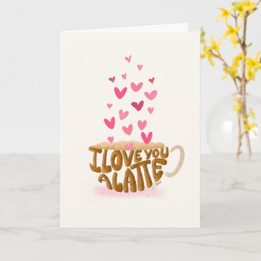 Ik hou van jou een Latte Valentijnsdag kaart (Gele Bloem)