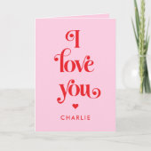 Ik hou van jou elegante retro roze valentijnsdag feestdagen kaart (Voorkant)