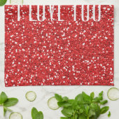 Ik hou van jou Faux Glitter of je eigen tekst Theedoek (Gevouwen)
