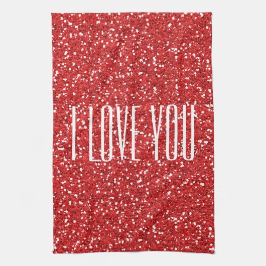 Ik hou van jou Faux Glitter of je eigen tekst Theedoek (Verticaal)