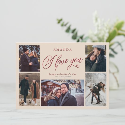 Ik hou van jou Foto Collage Valentijnsdag Feestdagenkaart (Staand voorkant)