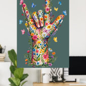 Ik Hou Van Jou Gebarentaal Bloemvlinders  Poster (Thuiskantoor)