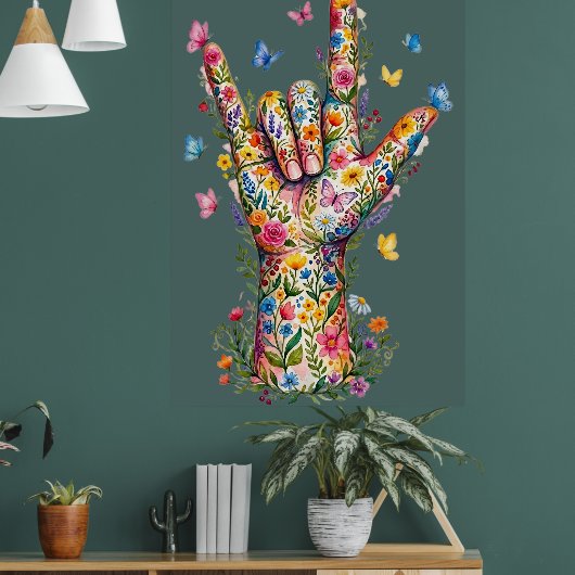 Ik Hou Van Jou Gebarentaal Bloemvlinders  Poster (Woonkamer 1)