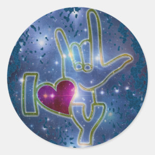 IK HOU VAN JOU / gebarentaal Donkerblauwe spatte Ronde Sticker