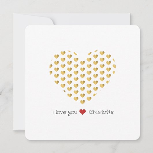 Ik hou van jou Gouden Hartjes Minimalistische Plat Feestdagenkaart (Voorkant)